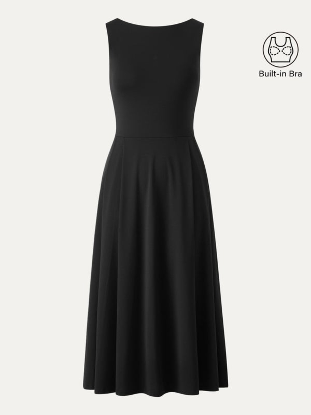 OGL Black Ponte-De-Roma Boatneck Bamboo Ponte Bra Midi Dress with Pockets